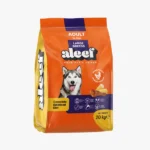 A bag (e.g., 20kg) of Aleef Large Breed Adult Dry Dog Food, clearly showing the brand, product name, and a majestic, healthy large breed adult dog (e.g., a German Shepherd or Labrador) on the packaging.