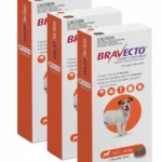 Single Bravecto for small dogs chewable tablet for small dogs weighing 4.5 to 10 kg, shown next to its original packaging,