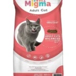 A bag (e.g., 20kg or a representative mid-size bag) of Migma Adult Cat Dry Food, clearly showing the brand, product name, and a happy, healthy adult cat on the packaging, possibly highlighting the chicken and salmon flavors.