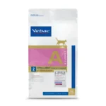 A bag of Virbac A2 Hypoallergenic Cat Food, an elimination diet made with hydrolysed fish protein for cats with food intolerances.